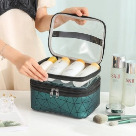 Dual Layer Makeup Bag, Makeup Pouch for Women, Cosmetic Bag for Storage of Toiletries and Brushes - 21 x 17 x 15 cm - Green