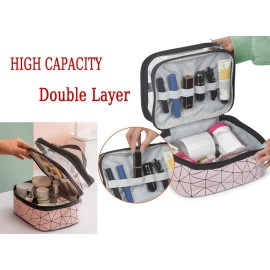 Dual Layer Makeup Bag, Makeup Pouch for Women, Cosmetic Bag for Storage of Toiletries and Brushes - 21 x 17 x 15 cm - Green