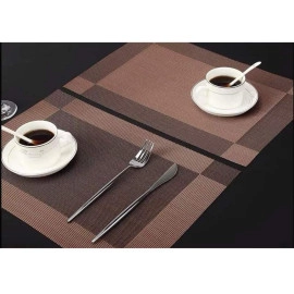 Washable PVC Vinyl Heat Resistant Dinner Table Mats Placement Easy to Wash Cleaning Both Side Usable (Set of 4, Brown)