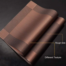Washable PVC Vinyl Heat Resistant Dinner Table Mats Placement Easy to Wash Cleaning Both Side Usable (Set of 4, Brown)