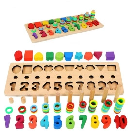 Wooden Montessori Toys for Kids Toddler Number Puzzles Sorter Counting Shape Stacker Stacking Game Preschool Toys for Boy Girl Learning Education Math Blocks 1 Year Old Girl Gifts