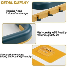 Kitchen Bathroom Folding Towel Shelf Magic Sticker Series Self Adhesive Towel Rack Wall Mounted Double Bar Towel Holder with Hooks Adjustable Towels Hanger Rod (1Pcs, Multicolor)