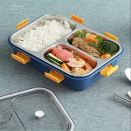 Lunch Box 3 Compartment Leak-Proof Bpa Free Stainless Steel With Spoon, For School, Lunch Box, Lunch Box For School & Office With A Spoon And A Pair Of Chopsticks, 750 Ml
