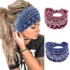 2Pcs Gym Headbands Bohemian Headbands for Women Men, Stretch Wide Hair Bands Stylish Yoga Sweatband for Workout, Running, Tennis, Badminton, Marathons, Cycling, Black+Red+Blue