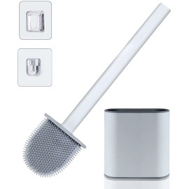 Toilet Brush and Holder Set for Bathroom, Flexible Toilet Cleaning Bowl Brush Head with Silicone Bristles, Compact Size for Storage and Organization (Multicolor)