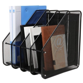 4 Layer Metal Mesh File Rack Desktop Document, News Paper, Letter, Trays Storage Frame Office Desktop Supplies