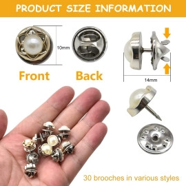 30pcs Pearl Buttons Brooch Buttons Cover Up Brooch Pins Mini Safety Shirt Buttons for Cardigan Saree Dress Hats, No Sew & Removable