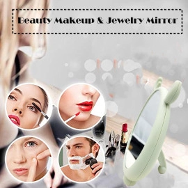 Round Makeup Mirror Desktop Cute Cartoon Tabletop Vanity Makeup Mirror Stand Folding Cosmetic Plastic Single Mirror Wall Hanging for Home Bathroom Table Top Makeup Mirror (White)