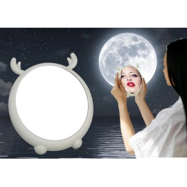 Round Makeup Mirror Desktop Cute Cartoon Tabletop Vanity Makeup Mirror Stand Folding Cosmetic Plastic Single Mirror Wall Hanging for Home Bathroom Table Top Makeup Mirror (White)