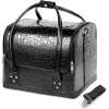 PU Leather Professional Makeup Case | Waterproof Cosmetic Organizer with 4 Trays | Large Travel Storage for Home, Salon & Gifts | Stylish Black Design (1-Piece)