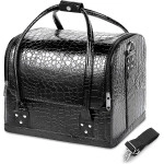 PU Leather Professional Makeup Case | Waterproof Cosmetic Organizer with 4 Trays | Large Travel Storage for Home, Salon & Gifts | Stylish Black Design (1-Piece)