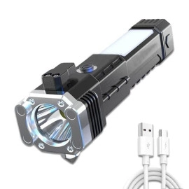 Torch Light,LED 3W Torch Light Rechargeable Torch Flashlight,Long Distance Beam Range Car Rescue Torch with Hammer Window Glass and Seat Belt Cutter Built Portable Rechargeable Torch LED