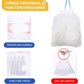 5 Gallon Drawstring Trash Bags, White Unscented Strong Garbage Bags for Kitchen Bath School Bedroom Car Trash Can, Office Waste Bin Liners GARBAGE BAG 