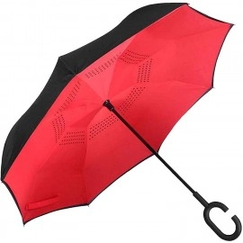 Unisex Windproof Upside Down Reverse Umbrella with C-Shaped Handle and UV Protection