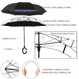 Unisex Windproof Upside Down Reverse Umbrella with C-Shaped Handle and UV Protection