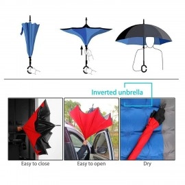 Unisex Windproof Upside Down Reverse Umbrella with C-Shaped Handle and UV Protection