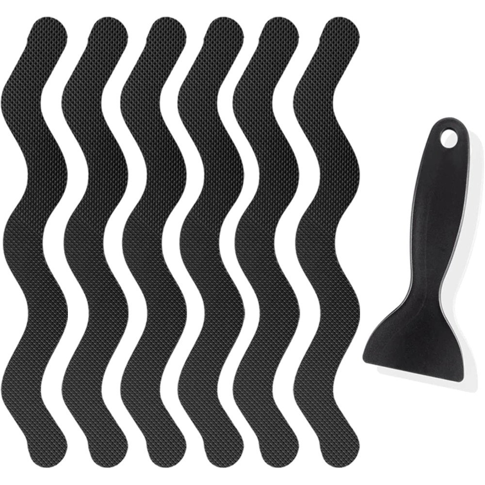 24 Pcs Non-Slip Bathtub Stickers, Anti Slip Shower Strips Treads, Safety Bathroom Tubs Mat with Scraper, for Pools Stairs Steps Ladders Boats(Black Color)