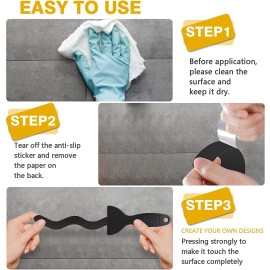 24 Pcs Non-Slip Bathtub Stickers, Anti Slip Shower Strips Treads, Safety Bathroom Tubs Mat with Scraper, for Pools Stairs Steps Ladders Boats(Black Color)