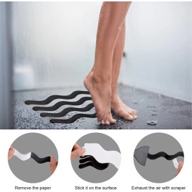 24 Pcs Non-Slip Bathtub Stickers, Anti Slip Shower Strips Treads, Safety Bathroom Tubs Mat with Scraper, for Pools Stairs Steps Ladders Boats(Black Color)