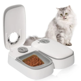 Automatic 2 in 1 Water and Food Pet Feeder | Pets Food Dispenser Stainless Steel Bowl, Programmable Timer Set | Anti-bite Cable for Cats, Small & Medium Dogs (Pack of 1)