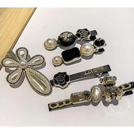 Hair Clips Set, Metal Hair Barrettes, Pearl Hair Clips Pins Hairpins Korea Hair Accessories for Women Girls Girlfriend Ladies Thick Long Hair Elegant (White, Violet, Black), Pack of 1