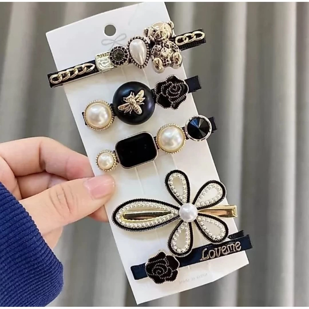 Hair Clips Set, Metal Hair Barrettes, Pearl Hair Clips Pins Hairpins Korea Hair Accessories for Women Girls Girlfriend Ladies Thick Long Hair Elegant (White, Violet, Black), Pack of 1