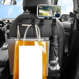 Essentials Multifunctional Car Seat Headrest Hanger | Car Interior Accessories Stylish Universal Auto Seat Hook for Purses & Bags, Upgraded 2 in 1 Car Headrest Hooks (Pack of 2)