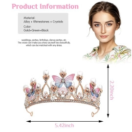 Crystal Tiara Crown Pearl Princess Costume Crown Headband Flower Pageant Handmade Hair Accessories Cosplay,Birthday,Celebration for Girl Women