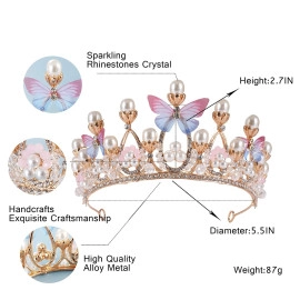 Crystal Tiara Crown Pearl Princess Costume Crown Headband Flower Pageant Handmade Hair Accessories Cosplay,Birthday,Celebration for Girl Women