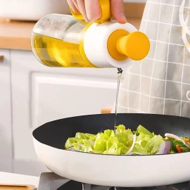2 in 1 olive oil bottle glass seasoning container oil/honey/vinegar dispenser bottle for kitchen cooking, frying, baking, bbq pancake, air fryer, marinating (630 ml, multi color)
