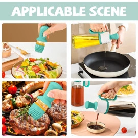 2 in 1 olive oil bottle glass seasoning container oil/honey/vinegar dispenser bottle for kitchen cooking, frying, baking, bbq pancake, air fryer, marinating (630 ml, multi color)
