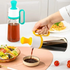 2 in 1 olive oil bottle glass seasoning container oil/honey/vinegar dispenser bottle for kitchen cooking, frying, baking, bbq pancake, air fryer, marinating (630 ml, multi color)