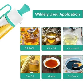 2 in 1 olive oil bottle glass seasoning container oil/honey/vinegar dispenser bottle for kitchen cooking, frying, baking, bbq pancake, air fryer, marinating (630 ml, multi color)
