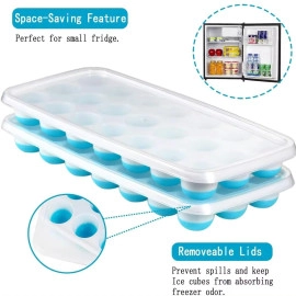Easy Push Premium Pop Up Ice Cube Tray with Flexible Silicon Bottom and Over Lid, 6 Cube Trays Stackable Durable and Dishwasher Safe (Black, Pack of 1)