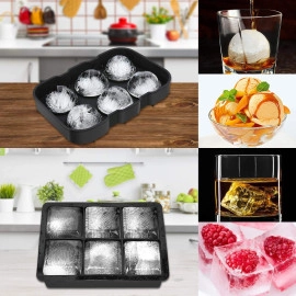Easy Push Premium Pop Up Ice Cube Tray with Flexible Silicon Bottom and Over Lid, 6 Cube Trays Stackable Durable and Dishwasher Safe (Black, Pack of 1)