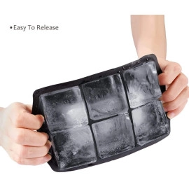 Easy Push Premium Pop Up Ice Cube Tray with Flexible Silicon Bottom and Over Lid, 6 Cube Trays Stackable Durable and Dishwasher Safe (Black, Pack of 1)