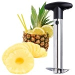 Stainless Steel Pineapple Corer Cutter Slicer Wedger Dicer Peeler Fruit Tool - cut pineapple quick and easy without a knife - includes One Year Warranty and a free pineapple recipe eBook