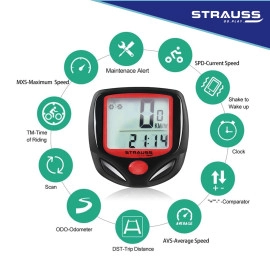 Bicycle Computer Odometer Speedometer | Waterproof LCD Display, Lightweight Multi-Function Cycling Accessory | Auto Sleep & Wake Up Mode, Speed Monitor | Easy Install & Read, (Red/Black)