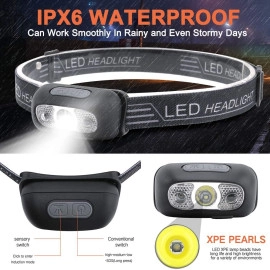 Super Bright Light Sensor Mini LED Headlamp,Led Headlamp Rechargeable,IWaterproof Headlight