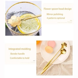 Golden Spoons, Coffee Spoon, Flower Teaspoons, Desserts Spoons, Stainless Steel Reusable Tea Scoops, Spoon Set for Kitchen, Dessert House, Cafe Or Bar (4PCS Spoon)