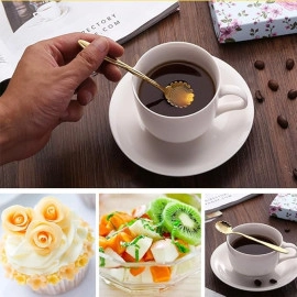 Golden Spoons, Coffee Spoon, Flower Teaspoons, Desserts Spoons, Stainless Steel Reusable Tea Scoops, Spoon Set for Kitchen, Dessert House, Cafe Or Bar (4PCS Spoon)