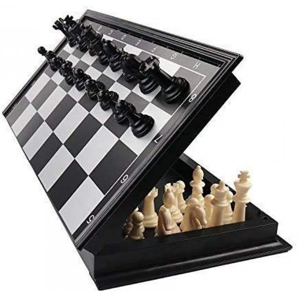 Magnetic Educational Chess Board Set with Folding Chess Board 2 Plyaers Travel Toys for Kids and Adults (10 Inch) (Black Color)