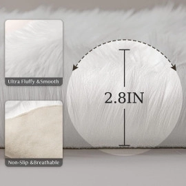 Soft Faux Fur Fluffy Area Rug, Luxury Fuzzy Sheepskin Carpet Rugs for Bedroom Living Room, Shaggy Silky Plush Carpet Bedside Rug Floor Mat,60X90 CM White