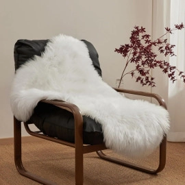 Soft Faux Fur Fluffy Area Rug, Luxury Fuzzy Sheepskin Carpet Rugs for Bedroom Living Room, Shaggy Silky Plush Carpet Bedside Rug Floor Mat,60X90 CM White