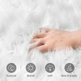 Soft Faux Fur Fluffy Area Rug, Luxury Fuzzy Sheepskin Carpet Rugs for Bedroom Living Room, Shaggy Silky Plush Carpet Bedside Rug Floor Mat,60X90 CM White