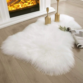 Soft Faux Fur Fluffy Area Rug, Luxury Fuzzy Sheepskin Carpet Rugs for Bedroom Living Room, Shaggy Silky Plush Carpet Bedside Rug Floor Mat,60X90 CM White