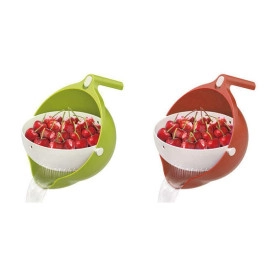 Multipurpose Double Layer Drain Round Basket for Fruits, Vegetables, Pasta, Rice, Pulses - Washing Bowl - Rinse Bowl or Strainer to Storing and Straining (Acrylonitrile Butadiene Styrene)