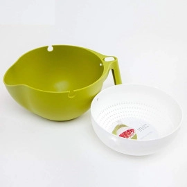 Multipurpose Double Layer Drain Round Basket for Fruits, Vegetables, Pasta, Rice, Pulses - Washing Bowl - Rinse Bowl or Strainer to Storing and Straining (Acrylonitrile Butadiene Styrene)