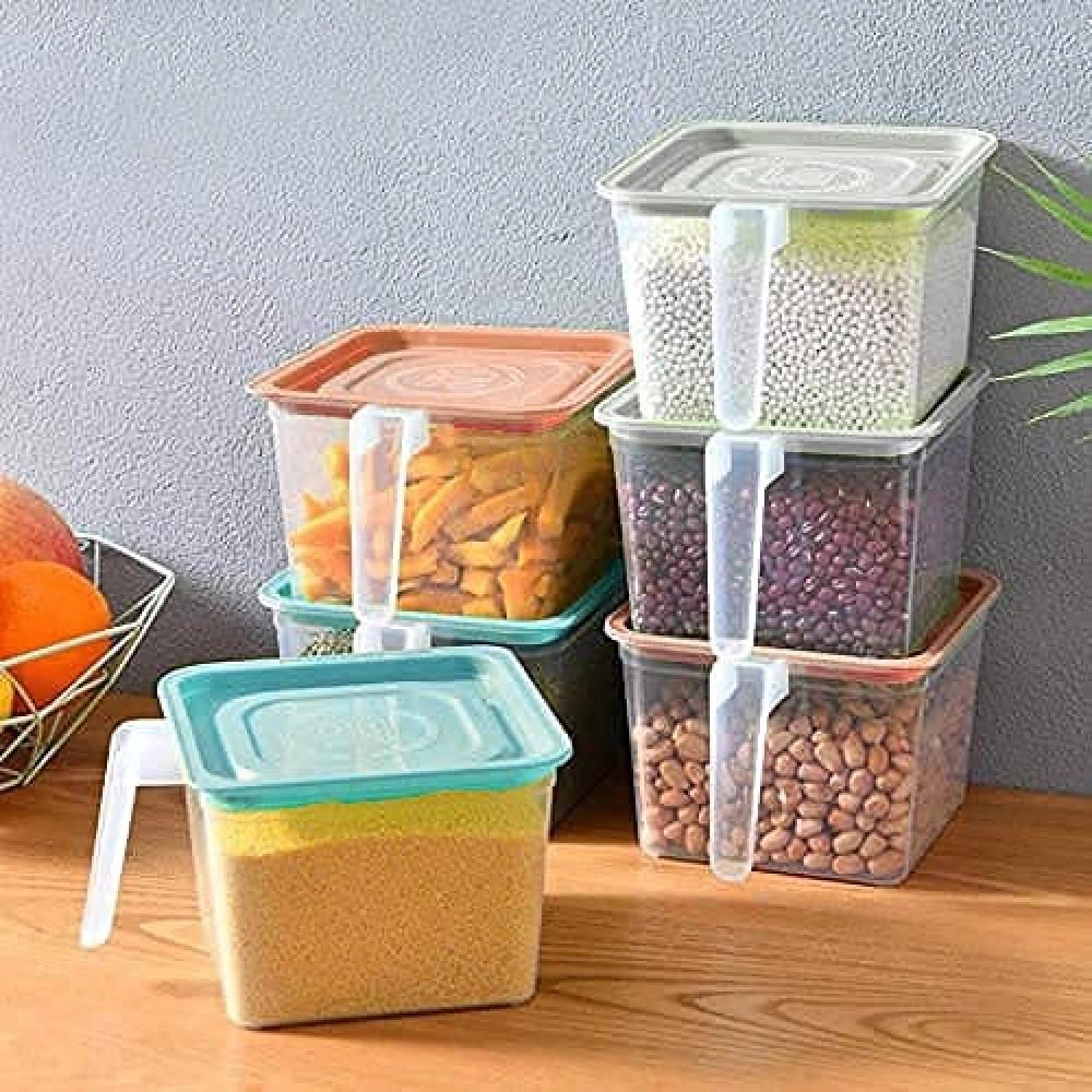 1100ml Fridge storage containers jar Set Plastic Refrigerator Box with Handles and Airtight Lid Unbreakable kitchen storage Vegetable Food Fruits Basket (Pack Of 2, Multi Color)