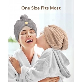 2 PCS Microfiber Hair Wraps Magic Fast Dry Towel Drying Bath Twist Hat Spa Soft Cap Hair Towel Wrap for Hair Super Absorbent Hair Drying Towel with Button Design Hair Turbans for Women (Multicolor)